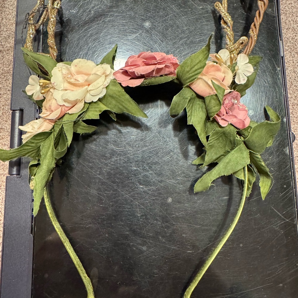 Floral Kids Headband with Gold deer horns